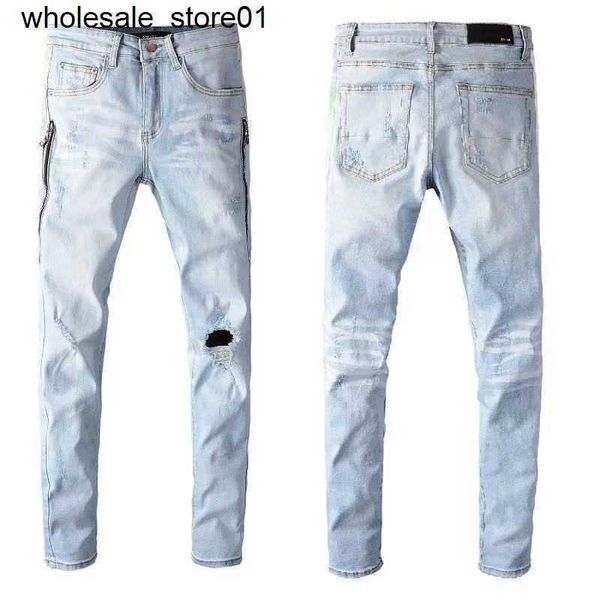 new men's jeans designer amirs autumn light color hole embroidered jeans young men's elastic slim fashion pants, Blue
new men's jeans designer amirs autumn light color hole embroidered jeans young men's elastic slim fashion pants, Blue