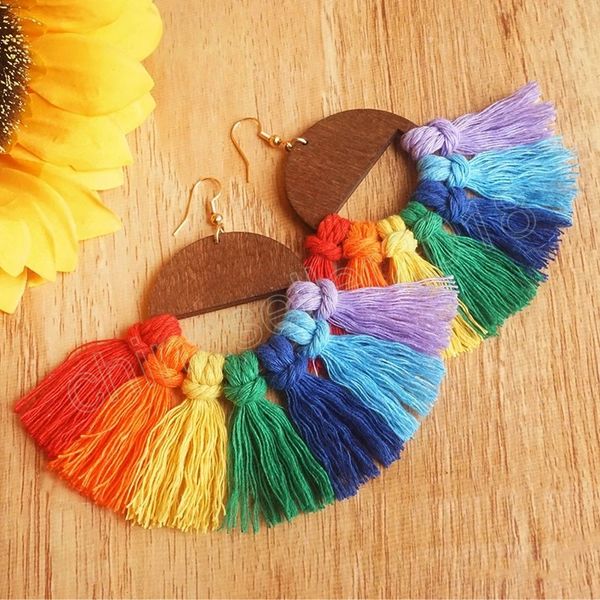 rainbow macrame tassel dangle earrings for women handmade wooden cotton thread fringe drop earrings bohemian jewelry, Silver
rainbow macrame tassel dangle earrings for women handmade wooden cotton thread fringe drop earrings bohemian jewelry, Silver
