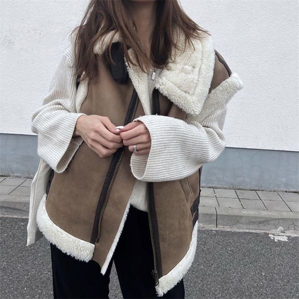 womens vests autumn winter womens stylish retro casual lapel zipper pocket trim loose quality heavy suede lamb chic vest coat 221010, Black;white
womens vests autumn winter womens stylish retro casual lapel zipper pocket trim loose quality heavy suede lamb chic vest coat 221010, Black;white
