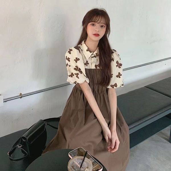 summer forest series women's mosaic small popular bubble sleeves cute soft knee length dress, Black;gray
summer forest series women's mosaic small popular bubble sleeves cute soft knee length dress, Black;gray