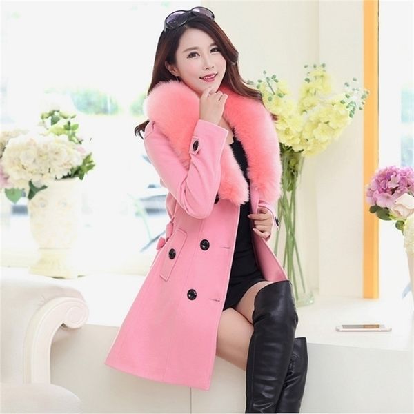 women's wool blends fashion faux fur collar solid trench coat lady slim double breasted woolen jackets autumn winter female outwear 221, Black
women's wool blends fashion faux fur collar solid trench coat lady slim double breasted woolen jackets autumn winter female outwear 221, Black