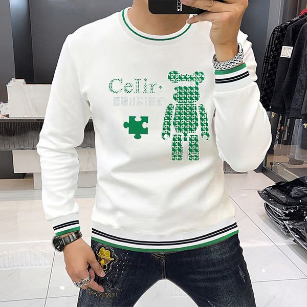 men's sweatshirts fashion brand trend bear rhinestone male hoodies young style long sleeve man clothing winter new design pullover m-4, Black