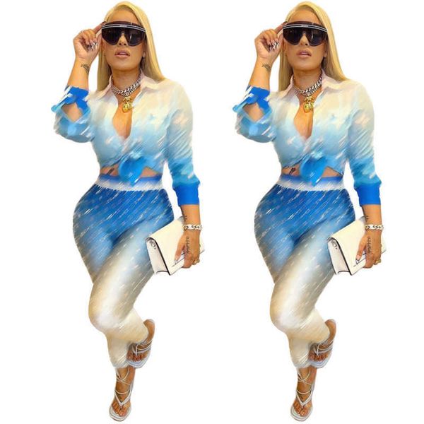 j2753 autumn women's clothing blue fashion luxury fresh print casual gradient two-piece suit, White
j2753 autumn women's clothing blue fashion luxury fresh print casual gradient two-piece suit, White