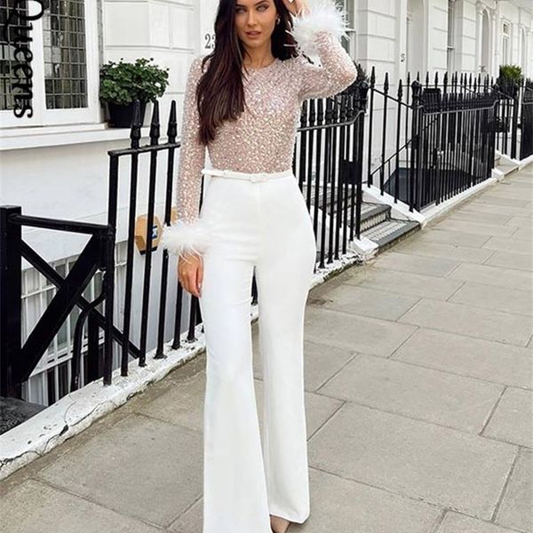 two piece dress women featherpaneled sequined faux pearl jumpsuit spring causal elegant long sleeve flared trousers 2 piece sets 221010, White
two piece dress women featherpaneled sequined faux pearl jumpsuit spring causal elegant long sleeve flared trousers 2 piece sets 221010, White