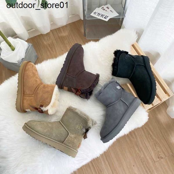 designer boots australia snow boot luxury women shoes classic sheepskin fur integrated waterproof bow short boot, Black
