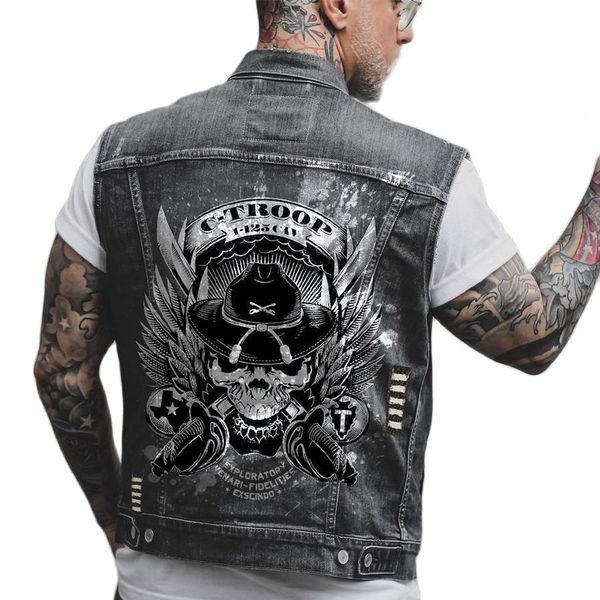 spring and autumn four seasons new men's sleeveless denim vest street motorcycle personality skull print punk vest men, Black;white
spring and autumn four seasons new men's sleeveless denim vest street motorcycle personality skull print punk vest men, Black;white