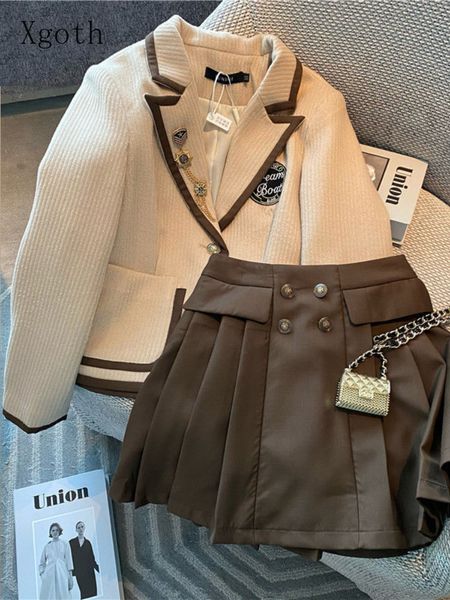 two piece dres blazer skirt 2pcs suit spring autumn turndown callor jacket brown pleated two piece set british fashion 221010, White
two piece dres blazer skirt 2pcs suit spring autumn turndown callor jacket brown pleated two piece set british fashion 221010, White
