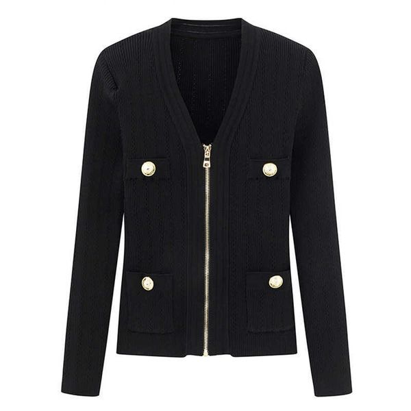 women's sweaters barman designer fashion brand new metal buckle decoration slim v-neck zipper temperament knitted cardigan jumper, White;black
women's sweaters barman designer fashion brand new metal buckle decoration slim v-neck zipper temperament knitted cardigan jumper, White;black
