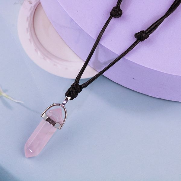 adjustable natural stone hexagon prism necklace pink crystal quartz pendant woven necklaces women jewelry gift, Silver
adjustable natural stone hexagon prism necklace pink crystal quartz pendant woven necklaces women jewelry gift, Silver