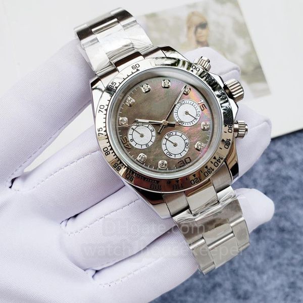 men's shell sports mechanical watch 40mm diameter stainless steel multi-function rainbow dial hand inlaid with diamonds, Slivery;brown
men's shell sports mechanical watch 40mm diameter stainless steel multi-function rainbow dial hand inlaid with diamonds, Slivery;brown