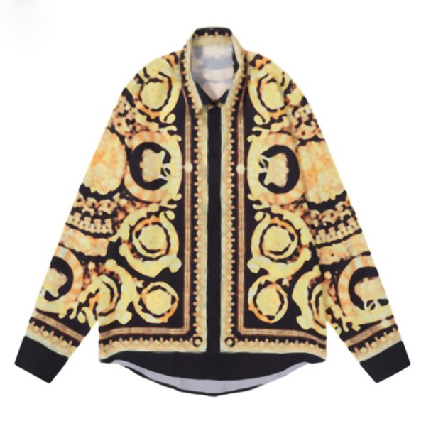 men casual shirts cotton long sleeve spring autumn designer gold floral print fashion handsome mens shirts, White;black
men casual shirts cotton long sleeve spring autumn designer gold floral print fashion handsome mens shirts, White;black