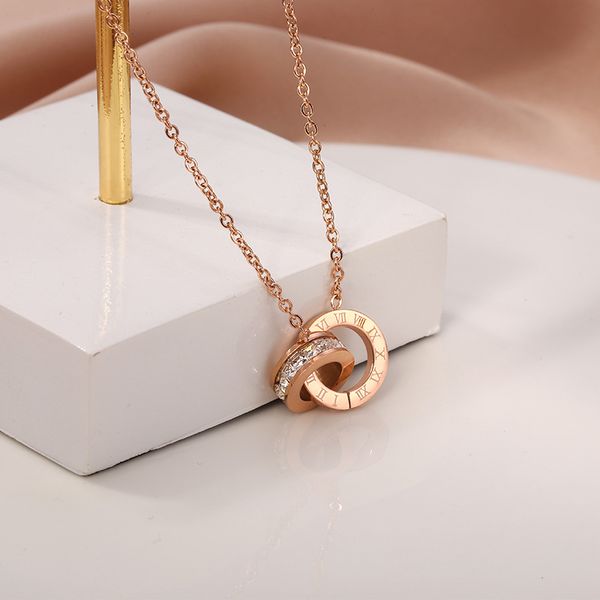 necklaces luxury fashion jewelry designer double ring diamond zircon titanium steel chain length 45cm pendants necklace women do not fade cu, Silver
necklaces luxury fashion jewelry designer double ring diamond zircon titanium steel chain length 45cm pendants necklace women do not fade cu, Silver