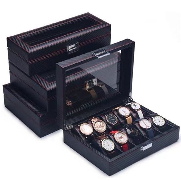 watch boxes cases 561012 slots carbon fiber holder with glass leather storage luxury display fashion gift 221010, Black;blue
watch boxes cases 561012 slots carbon fiber holder with glass leather storage luxury display fashion gift 221010, Black;blue