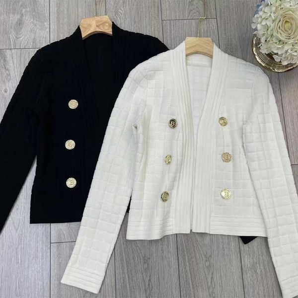 women's sweaters barman designer cardigan checker gold button women temperament coat 2022 autumn winter new fashion slim coats, White;black
women's sweaters barman designer cardigan checker gold button women temperament coat 2022 autumn winter new fashion slim coats, White;black