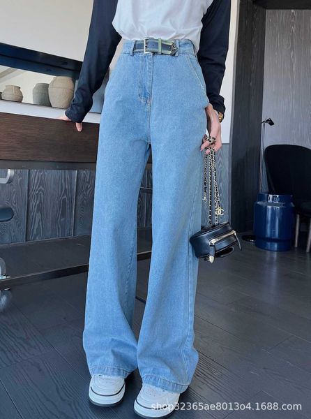 women's jeans autumn new style slim wide leg trousers waist belt triangle decoration simple versatile, Blue
women's jeans autumn new style slim wide leg trousers waist belt triangle decoration simple versatile, Blue