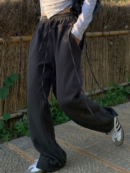 women's pants drawstring tie up high waist sweatpants loose wide leg straight cylinder trousers solid color design streetwear chic 2210, Black;white
women's pants drawstring tie up high waist sweatpants loose wide leg straight cylinder trousers solid color design streetwear chic 2210, Black;white