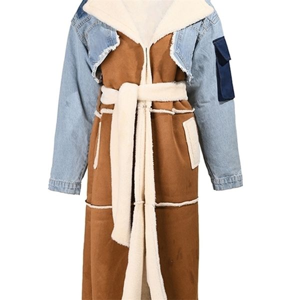 women's wool blends deat winter jackets turn-down collar temperament patchwork denim long sleeve overcoat woolen coat female 7c222 2210, Black
women's wool blends deat winter jackets turn-down collar temperament patchwork denim long sleeve overcoat woolen coat female 7c222 2210, Black