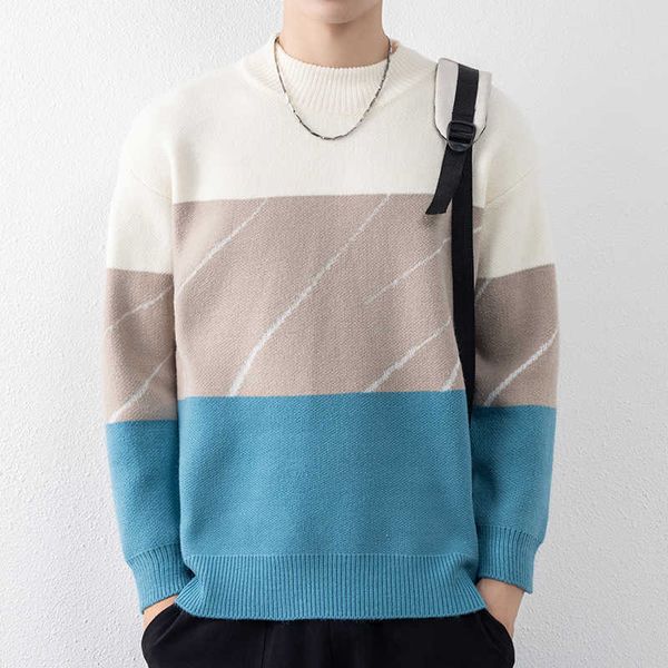 men's sweaters 2022 new fall winter cashmere knitted sweater men loose casual soft warm jumpers splicing long sleeve mens g221010, White;black
men's sweaters 2022 new fall winter cashmere knitted sweater men loose casual soft warm jumpers splicing long sleeve mens g221010, White;black