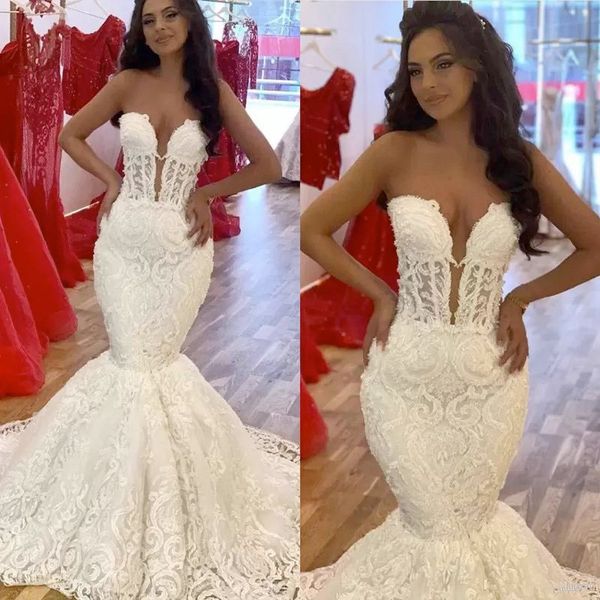 2023 lace mermaid wedding dresses bridal gown plunging v neck applique beach sweep train custom made vestidos de novia plus size, White
2023 lace mermaid wedding dresses bridal gown plunging v neck applique beach sweep train custom made vestidos de novia plus size, White