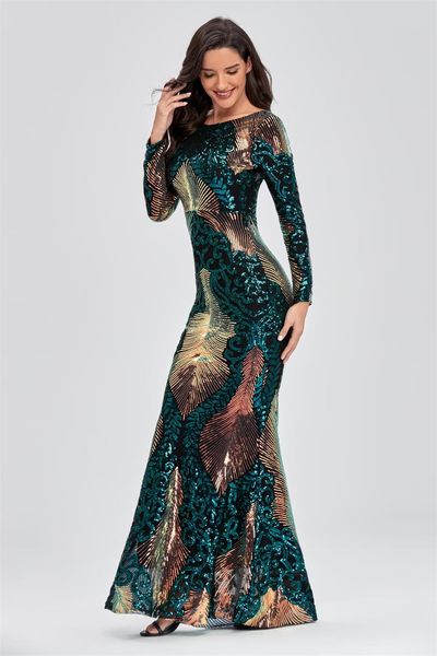 special occasion dresses high waist long sleeve round neck backless sequins fishtail party dress tw00023, Black
special occasion dresses high waist long sleeve round neck backless sequins fishtail party dress tw00023, Black