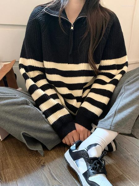women's sweaters knitted sweatet women striped zipper half high collar pullover loose long sleeve autumn fashion street jumper casual, White;black
women's sweaters knitted sweatet women striped zipper half high collar pullover loose long sleeve autumn fashion street jumper casual, White;black
