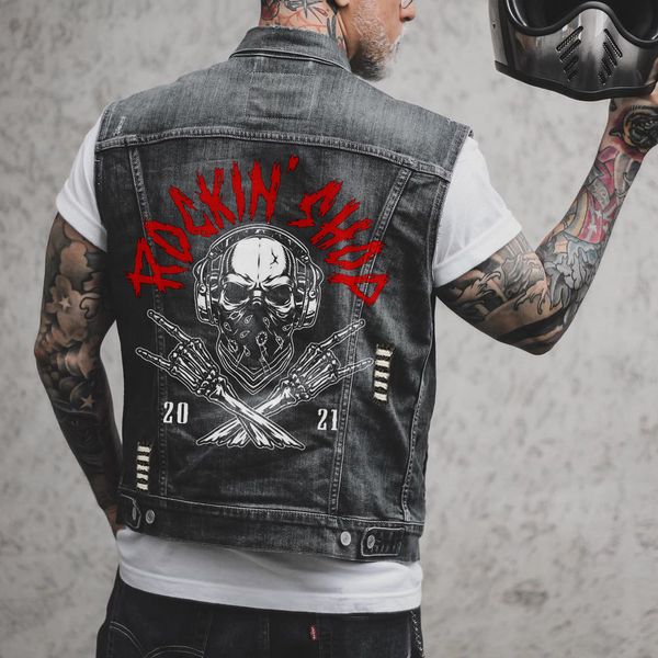 men's autumn new denim vest wear street fashion punk personality print hip hop rock festival retro ripped water sleeveless vest jacket, Black;white
men's autumn new denim vest wear street fashion punk personality print hip hop rock festival retro ripped water sleeveless vest jacket, Black;white