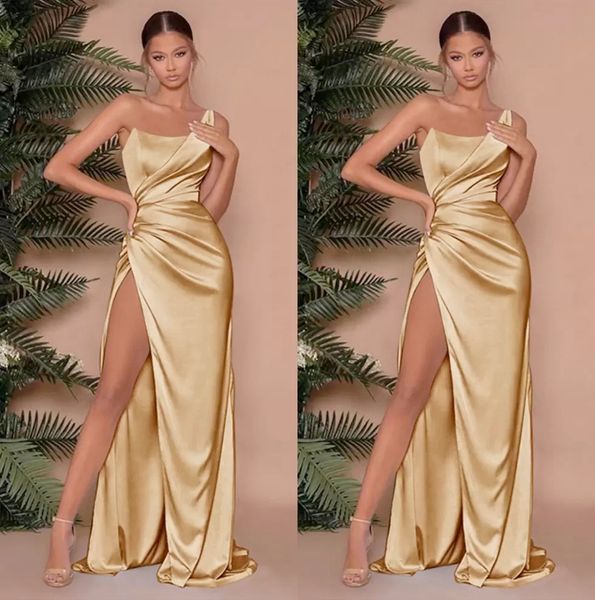 new gold one shoulder satin long bridesmaid dresses 2023 ruched high split sweep train wedding guest maid of honor dresses, White;pink
new gold one shoulder satin long bridesmaid dresses 2023 ruched high split sweep train wedding guest maid of honor dresses, White;pink