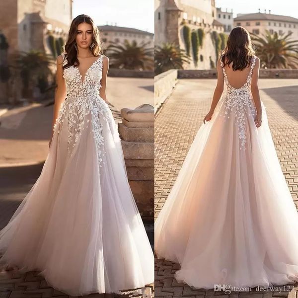 graceful v neck beach wedding dresses backless 3d floral bridal gowns appliqued lace tulle vestido de novia plus size a01, White
graceful v neck beach wedding dresses backless 3d floral bridal gowns appliqued lace tulle vestido de novia plus size a01, White