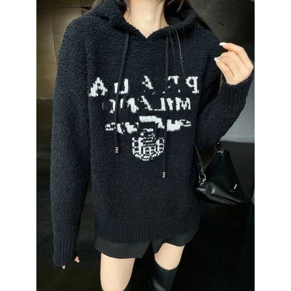 womens sweaters prads designer lamb wool sweater winter new hooded casual embroidery letter loose thin sweater coat, White;black
womens sweaters prads designer lamb wool sweater winter new hooded casual embroidery letter loose thin sweater coat, White;black