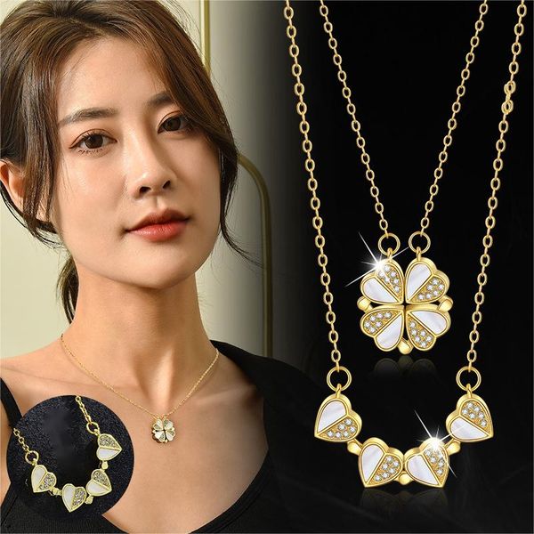 2 in 1 four leaf necklaces for women clover charm lucky dainty necklace heart crystal pendant jewelry gift, Silver 
2 in 1 four leaf necklaces for women clover charm lucky dainty necklace heart crystal pendant jewelry gift, Silver