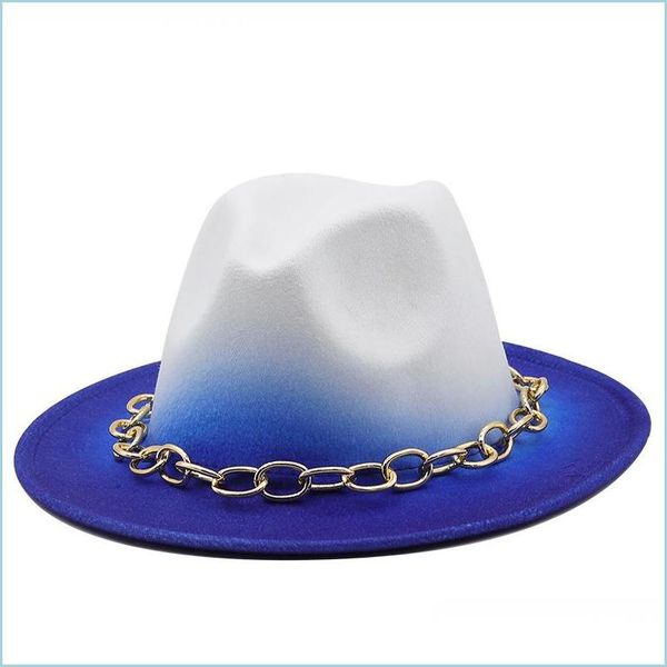 stingy brim hats fedoras bk mens womens hat 2021 felt fedora hats for women men woman man panama cap with chain female male jazz caps dhbbn, Blue;gray 
stingy brim hats fedoras bk mens womens hat 2021 felt fedora hats for women men woman man panama cap with chain female male jazz caps dhbbn, Blue;gray