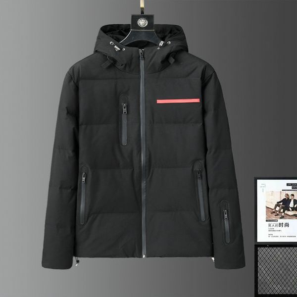designer down men's parkas winter windproof warm jacket red stripe logo white goose down coats, Black
designer down men's parkas winter windproof warm jacket red stripe logo white goose down coats, Black