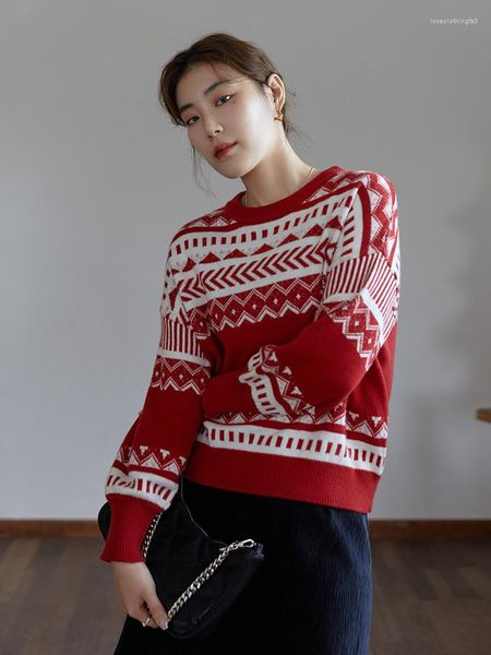 women's sweaters women's winter retro contrasting color round neck drop-shoulder sleeve sweater temperament loose red pullovers, White;black
women's sweaters women's winter retro contrasting color round neck drop-shoulder sleeve sweater temperament loose red pullovers, White;black