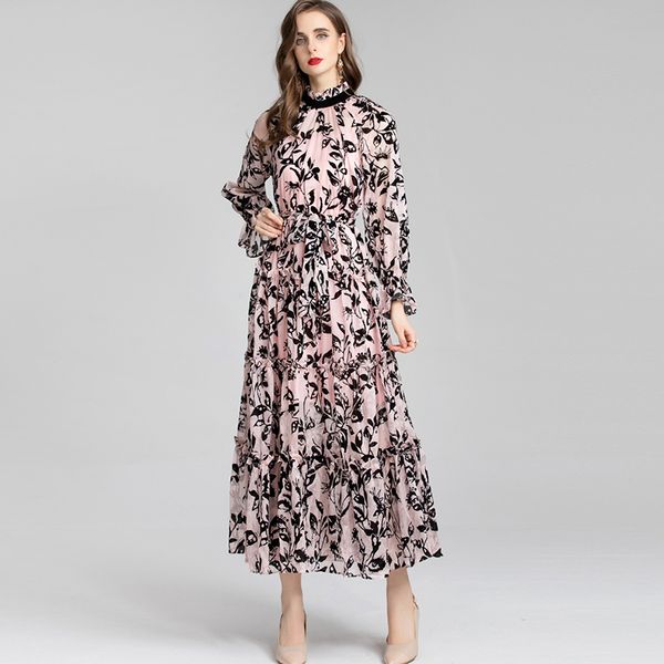 women's runway dresses o neck long sleeves printed elegant fashion casual mid designer dress vestidos, Black
women's runway dresses o neck long sleeves printed elegant fashion casual mid designer dress vestidos, Black
