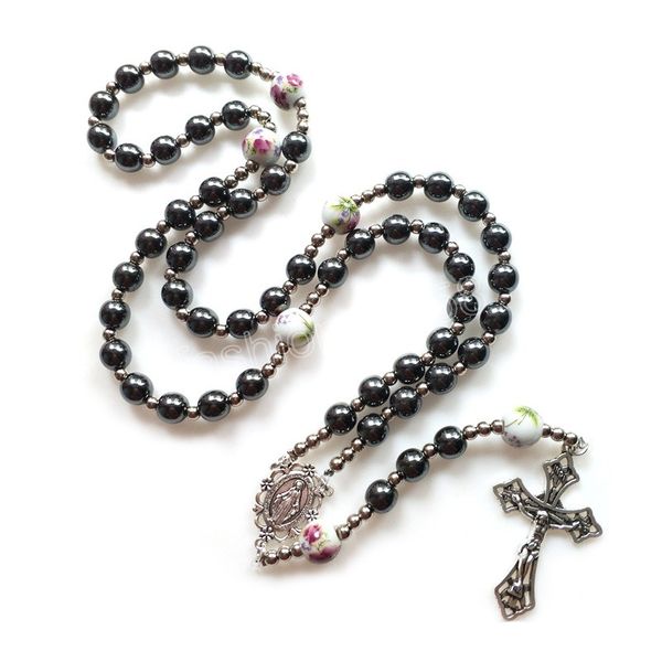 catholic rosary vintage hematite beads strand necklace christ jesus cross pendant religious pray jewelry for women men, Silver
catholic rosary vintage hematite beads strand necklace christ jesus cross pendant religious pray jewelry for women men, Silver