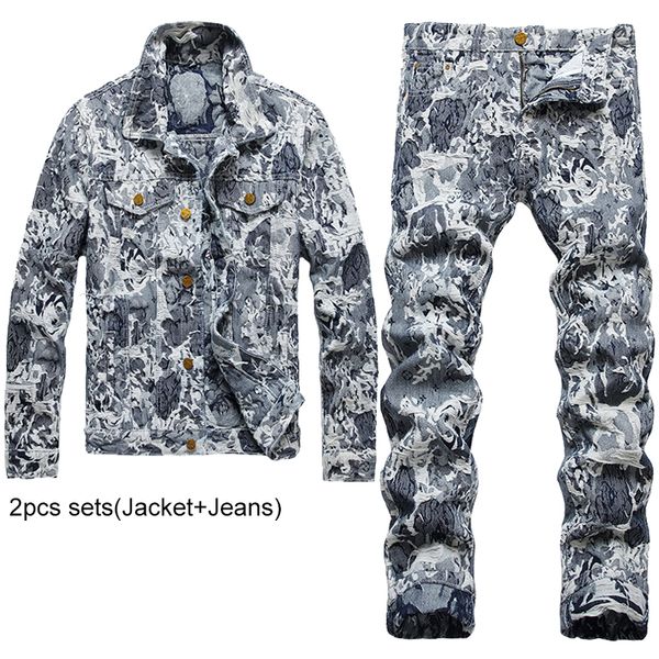 slim-fit tracksuits fashion printed men's sets autumn winter two pieces sets casual long sleeve denim jacket matching ripped hole jeans, Gray
slim-fit tracksuits fashion printed men's sets autumn winter two pieces sets casual long sleeve denim jacket matching ripped hole jeans, Gray