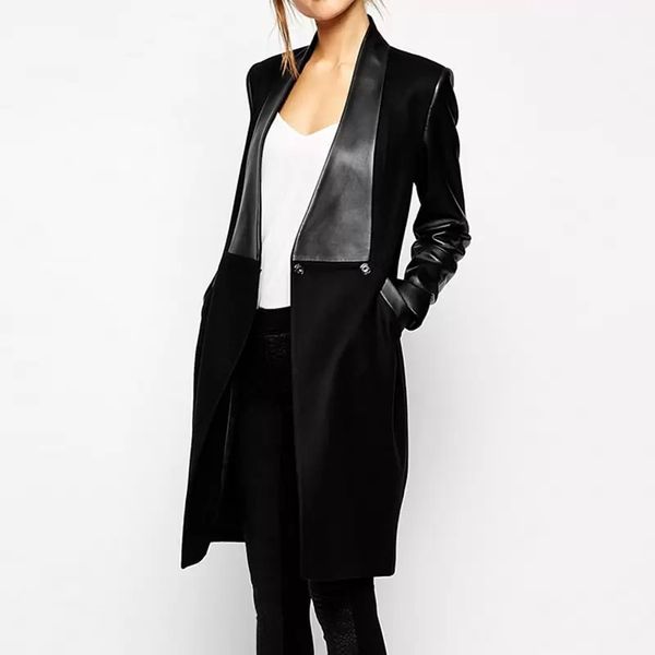 wholesale- 2022 ukraine spring winter women coat gothic punk black pu leather patchwork collar splicing jacket long wool overcoat xl, Black;brown
wholesale- 2022 ukraine spring winter women coat gothic punk black pu leather patchwork collar splicing jacket long wool overcoat xl, Black;brown