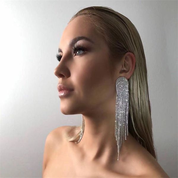 new european and american fashion dangle chandelier personality earrings women's long round tassel flash diamond earrings ac283, Silver
new european and american fashion dangle chandelier personality earrings women's long round tassel flash diamond earrings ac283, Silver