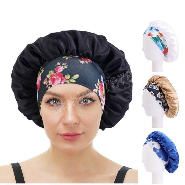 women floral print wide band satin bonnet night sleeping cap soft headcover ladies washing makeup cap hair accessories, Blue;gray
women floral print wide band satin bonnet night sleeping cap soft headcover ladies washing makeup cap hair accessories, Blue;gray