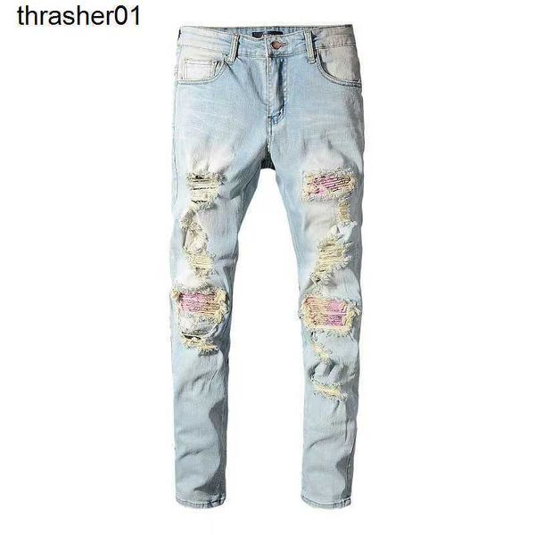 new men's designer style fashion brand amirs men's pierced slim fit denim pants mixed leggings streetwear jeans, Blue
new men's designer style fashion brand amirs men's pierced slim fit denim pants mixed leggings streetwear jeans, Blue