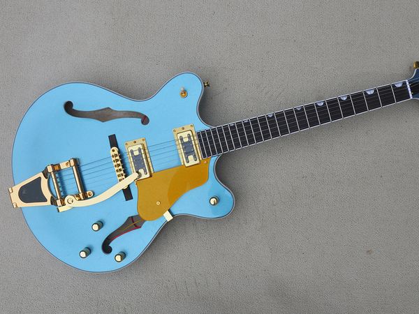 6 strings metal blue electric guitar with big tremolo rosewood fretboard customizable
6 strings metal blue electric guitar with big tremolo rosewood fretboard customizable