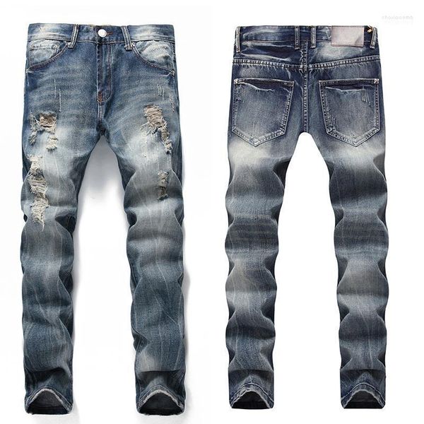 men's jeans brand ripped straight heart distressed striped pants four seasons ruin zipper, Blue
men's jeans brand ripped straight heart distressed striped pants four seasons ruin zipper, Blue