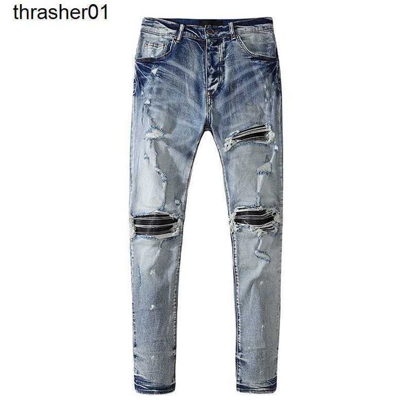 men's designer amirs jeans with holes washed pants worn slim fit casual men's fashion streetwear jeans, Blue
men's designer amirs jeans with holes washed pants worn slim fit casual men's fashion streetwear jeans, Blue