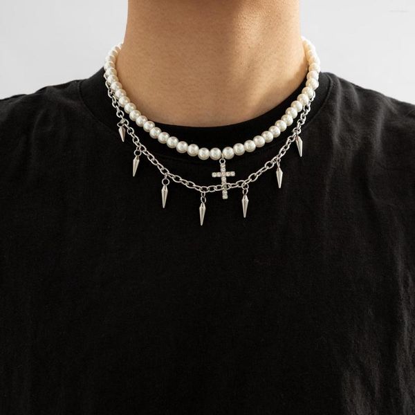 pendant necklaces punk pearl beads chain spikes/cross necklace men hiphop layered stainless steel choker set 2022 fashion jewelry, Silver
pendant necklaces punk pearl beads chain spikes/cross necklace men hiphop layered stainless steel choker set 2022 fashion jewelry, Silver