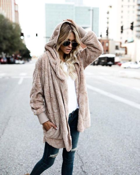 women's fur womens fuzzy fleece jacket solid open front hooded cardigan coats outwear with pockets, Black
women's fur womens fuzzy fleece jacket solid open front hooded cardigan coats outwear with pockets, Black