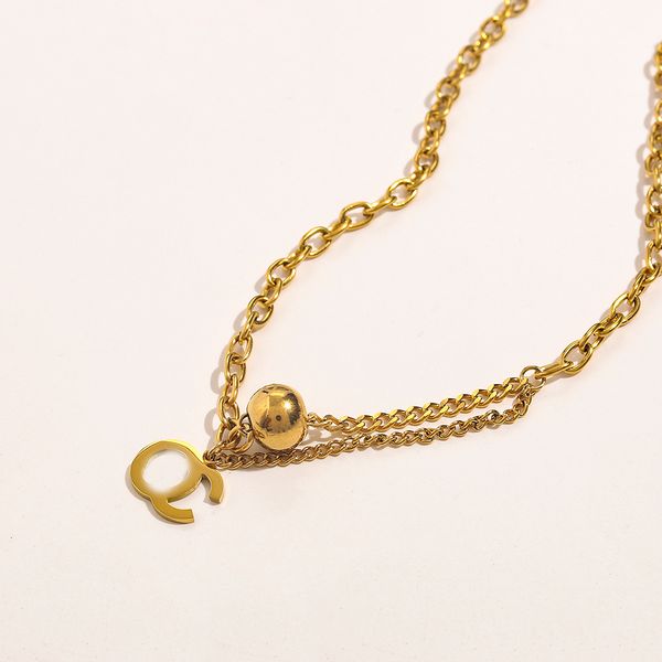 luxury design necklace 18k gold plated stainless steel necklaces choker beads chain brand double letter pendant fashion gifts womens wedding, Silver
luxury design necklace 18k gold plated stainless steel necklaces choker beads chain brand double letter pendant fashion gifts womens wedding, Silver