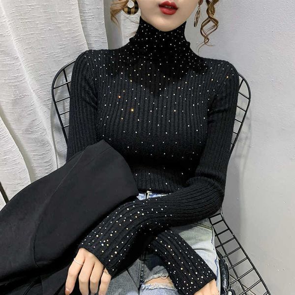 women's knits tees thicken knit high collar long-sleeved sweater autumn winter fashion diamonds glitter lady slim fit all-match outside, White
women's knits tees thicken knit high collar long-sleeved sweater autumn winter fashion diamonds glitter lady slim fit all-match outside, White