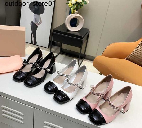 designer sandals miu new color matching mary jane small leather shoe spring one-line chain pearl thick heel princess sneakers, Black
designer sandals miu new color matching mary jane small leather shoe spring one-line chain pearl thick heel princess sneakers, Black