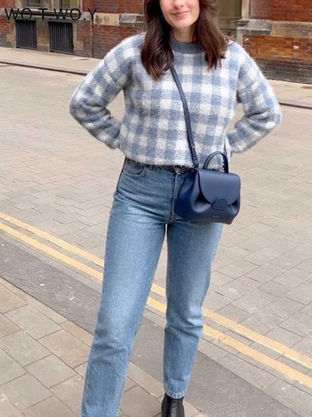 women's knits tees wotwoy vintage loose knitted plaid sweaters women autumn long sleeve checkerboard pullovers female casual blue jumpe, White
women's knits tees wotwoy vintage loose knitted plaid sweaters women autumn long sleeve checkerboard pullovers female casual blue jumpe, White