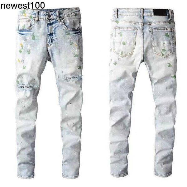 men's designer jeans amirs new thin denim personalized slim elastic leisure sports paint, Blue
men's designer jeans amirs new thin denim personalized slim elastic leisure sports paint, Blue